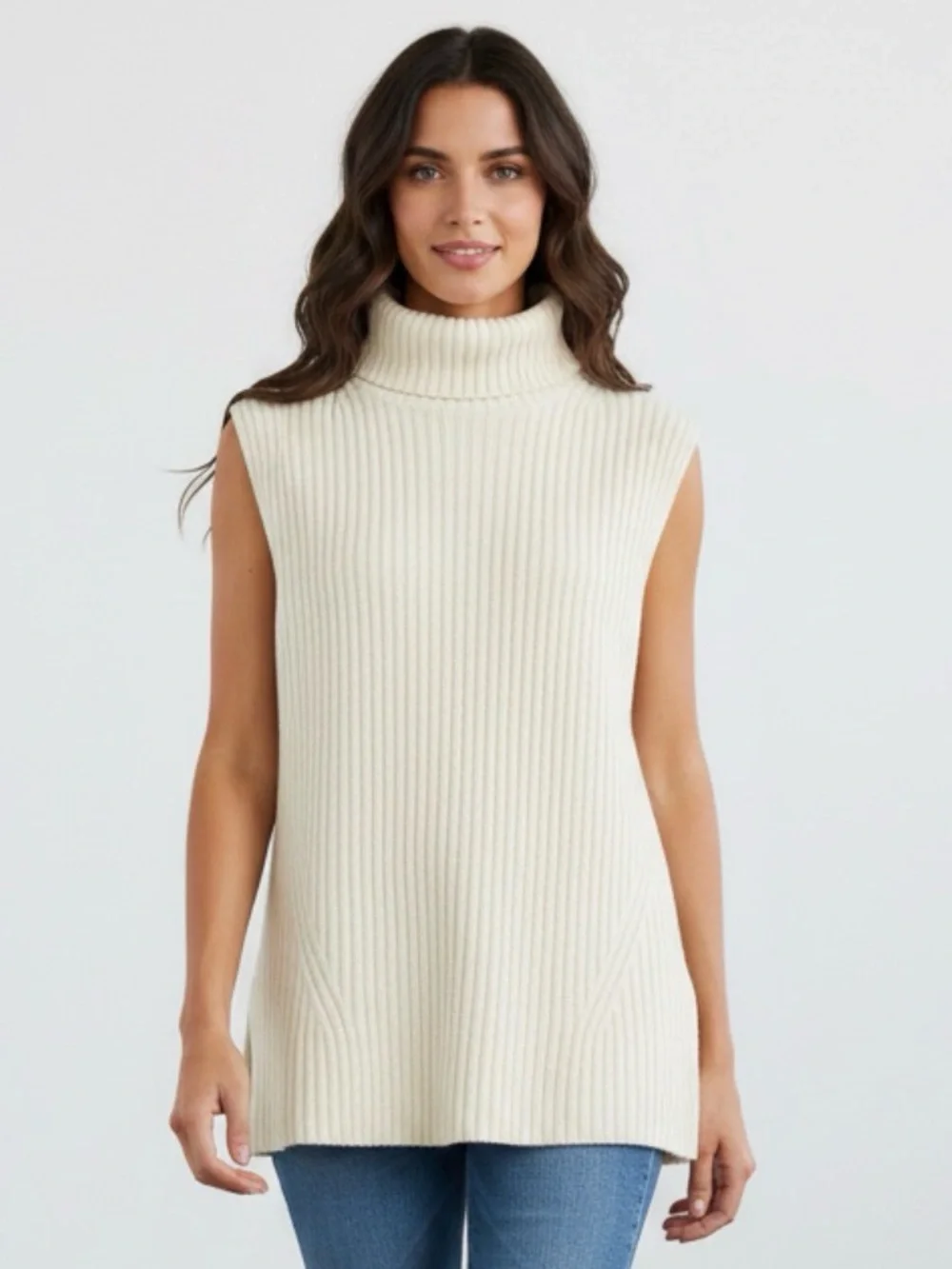 J. Crew 100% Cashmere Sleeveless Ribbed High Neck Sweater Vest in Ivory M-L